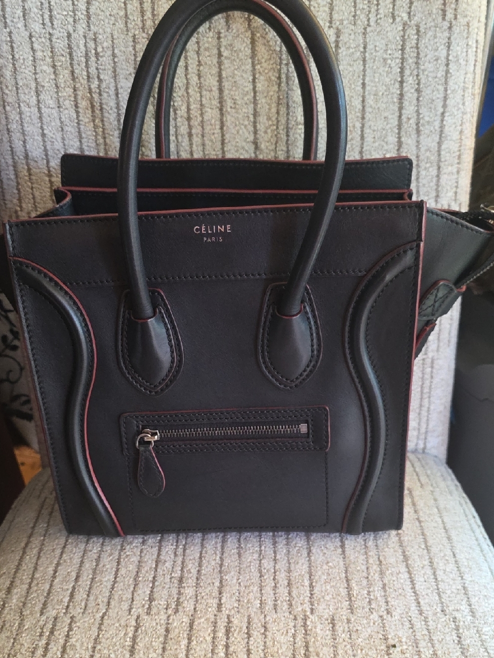 Celine Tote - Black with Burgundy Trim